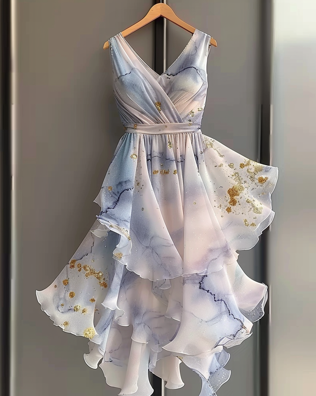 Summer vacation handmade gilded chiffon dress 0d17