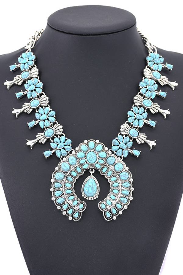 Multi-Color Navajo Squash Blossom Statement Necklace