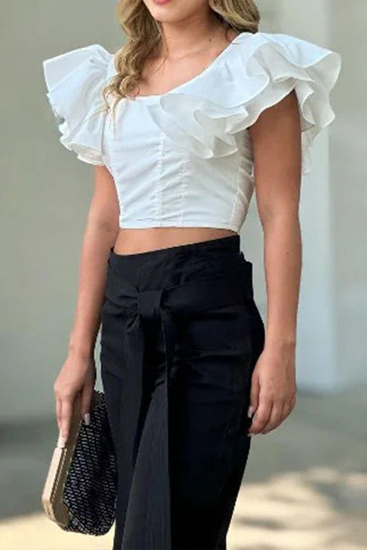 Butterfly sleeve tie solid color two piece set