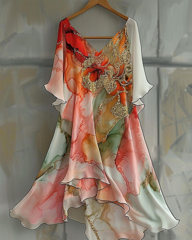 Summer vacation handmade gilded chiffon dress 71f9