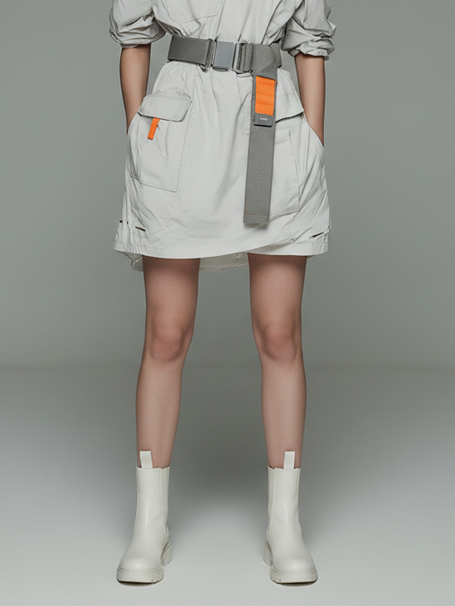 Women's Minimalist Techwear-Style Short Dress ¡ª Functional Design With Off-Shoulder Neckline And Elastic Waistband MDZ2116D5ZJW