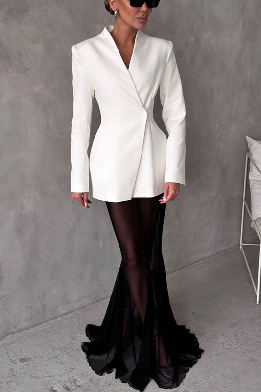 V-neck Single Button Long Sleeve Waisted Blazer