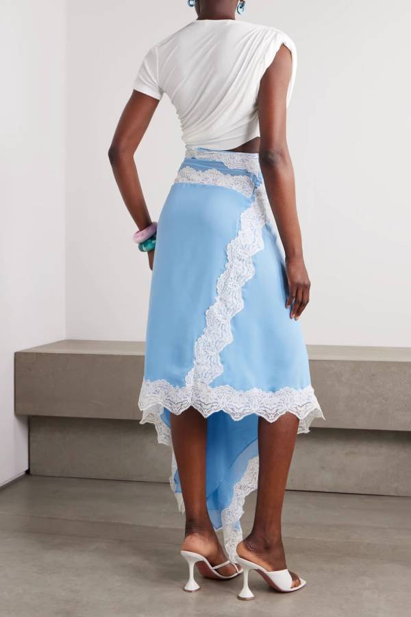 Lace-trimmed Irregular Maxi Dress
