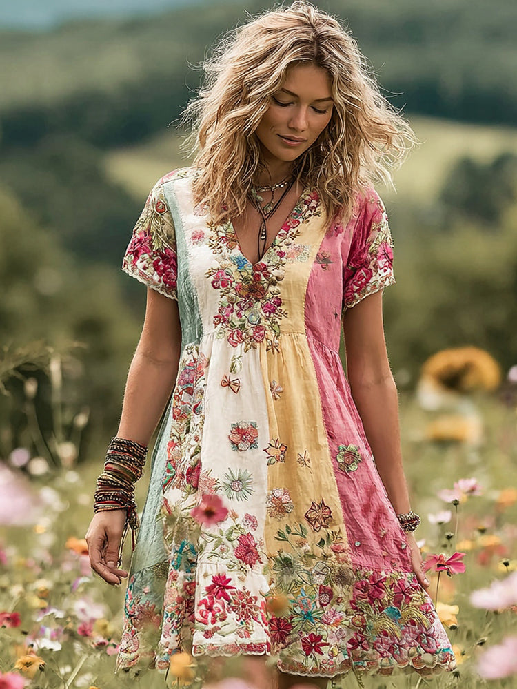 Women's Resort Patchwork Floral Midi Dress