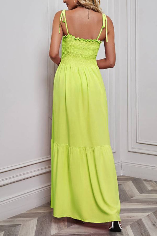 Multi-Color Smocked Tie-Strap Tiered Maxi Dress