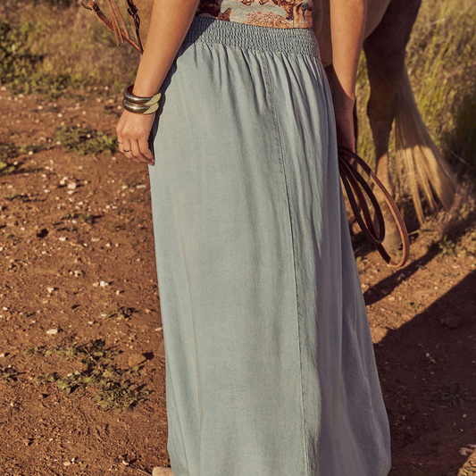Western Spring Outfits Cotton Maxi Skirt With Front Button Detail And High Side Slit