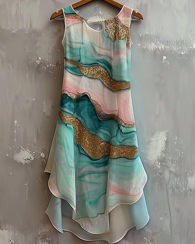 Summer vacation handmade gilded chiffon dress 6fca