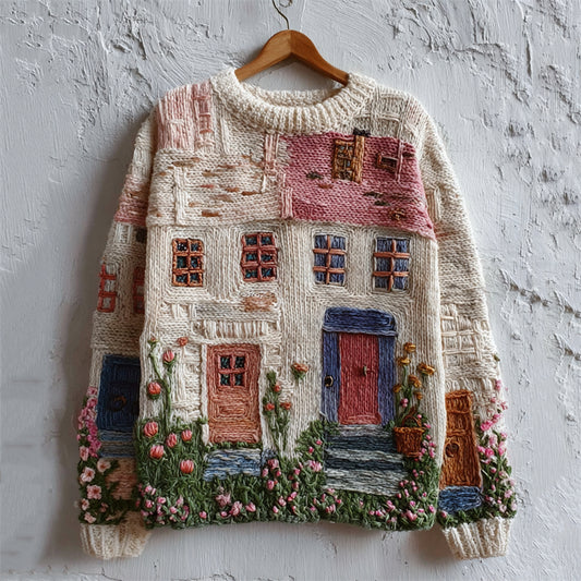 Cottagecore Floral House Inspired Embroidered Cozy Knit Sweater