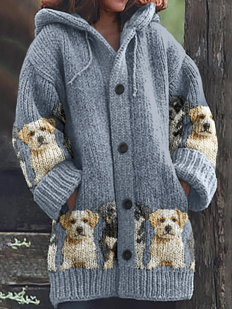 Vintage Cute Dogs Art Print Cozy Button Sweater
