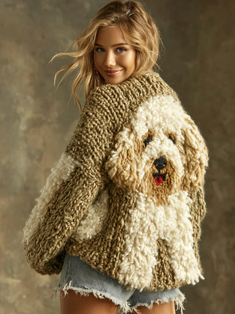Vintage Fluffy Cute Dogs Felt Cozy Knit Sweater