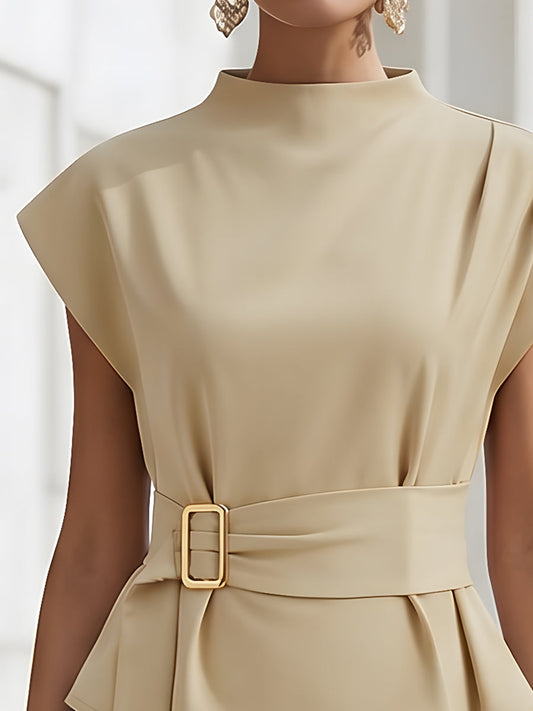 High-Neck Sleeveless Tie-Waist Shirt