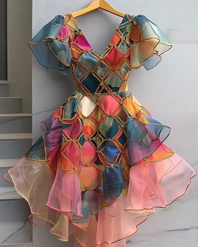 Summer vacation handmade gilded chiffon dress b596