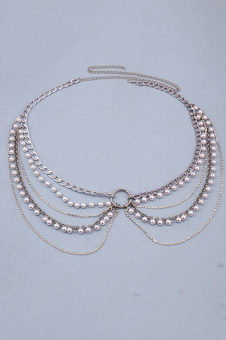 Layered Pearls Metallic Fashionable Waist Chain