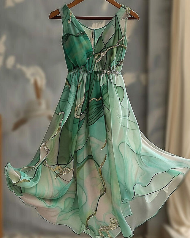 Summer vacation handmade gilded chiffon dress 7bf5