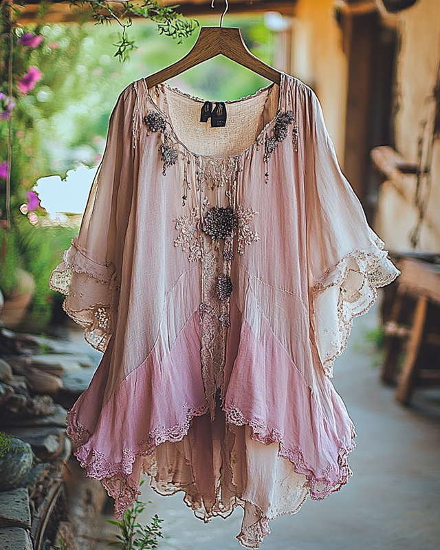 Summer Vacation Ruffle Lace Patchwork Top 623e
