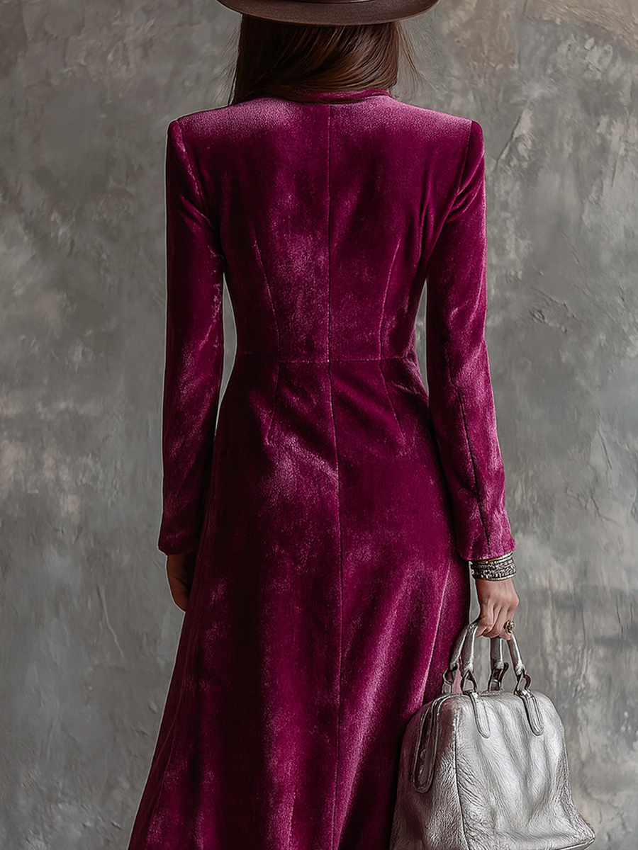 Vintage Button-Up Velvet Long Blazer Dress