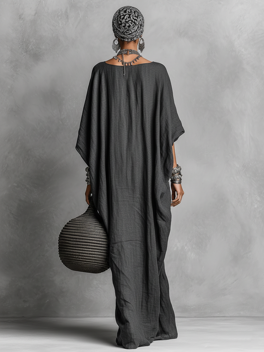 Women's Loose Cotton And Linen Batwing Sleeve Maxi Dress MDA1328K8Y