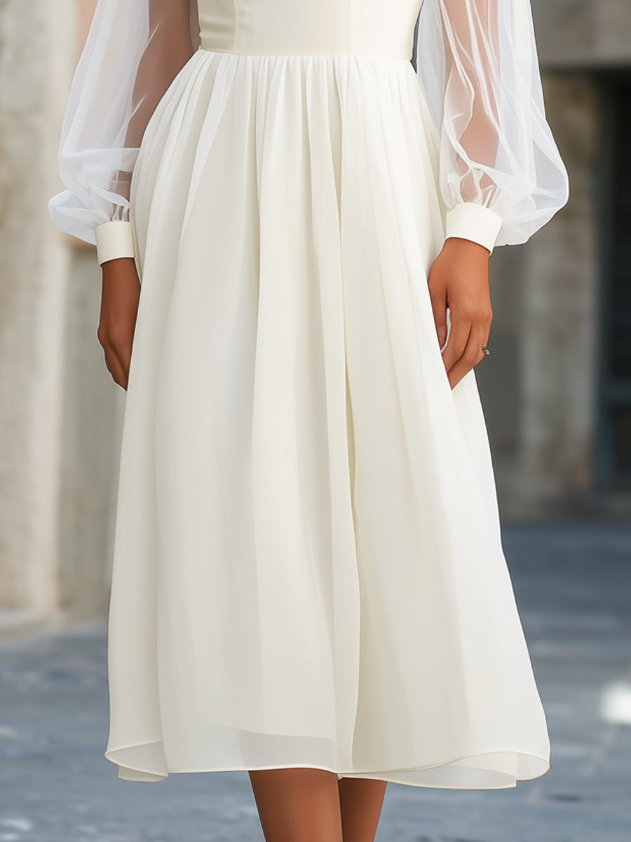 Sheer Sleeve Empire Waist Flowing Midi Dress
