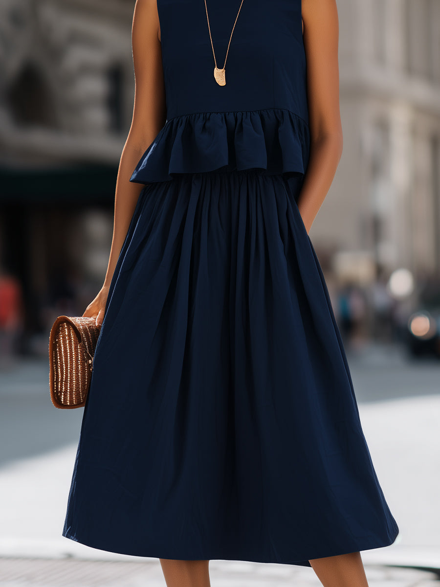 Sleeveless Ruffle Peplum Midi Dress Set