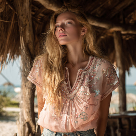Women's Marine Series Starfish Print V-neck Top