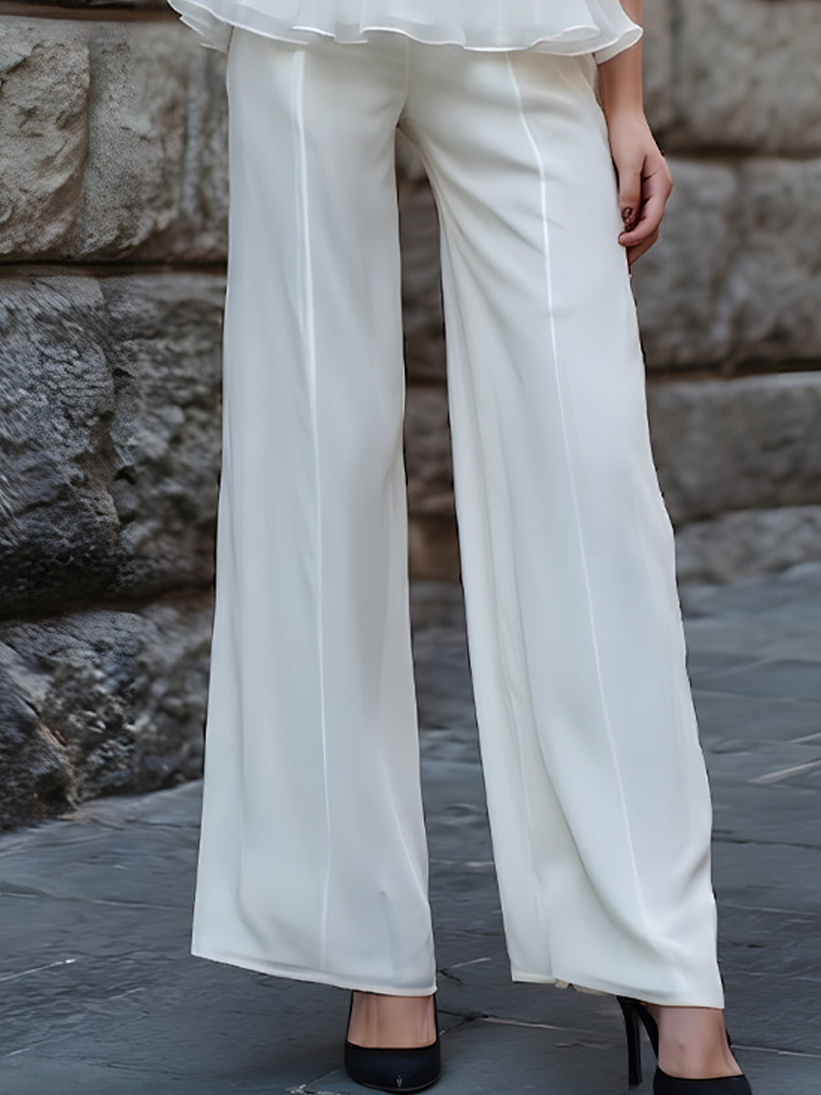 Sheer Layered Peplum Blouse & Wide-Leg Tailored Pants Set