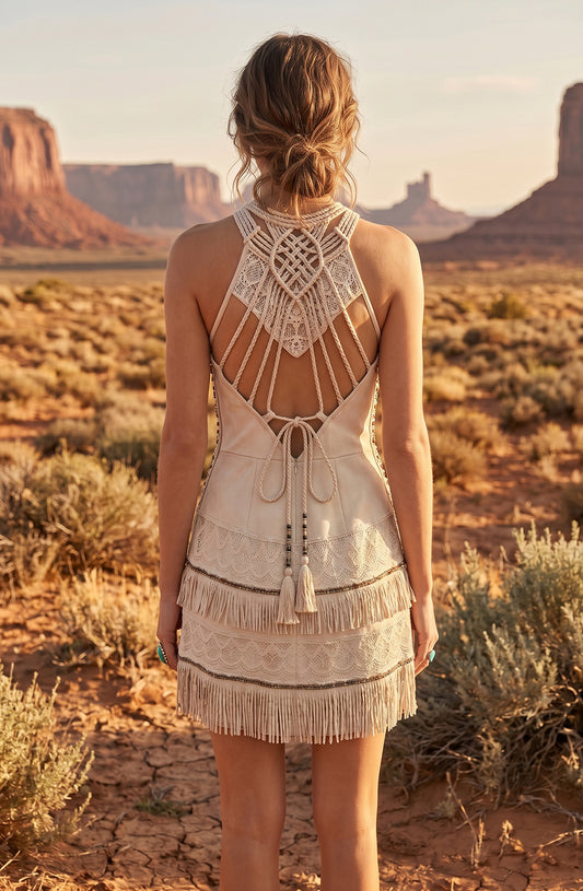 Cotton Boho Embroidered Lace Mini Dress
