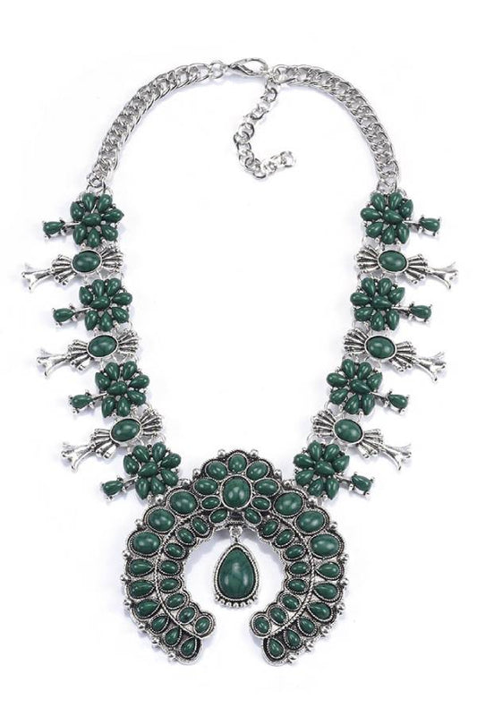 Multi-Color Navajo Squash Blossom Statement Necklace