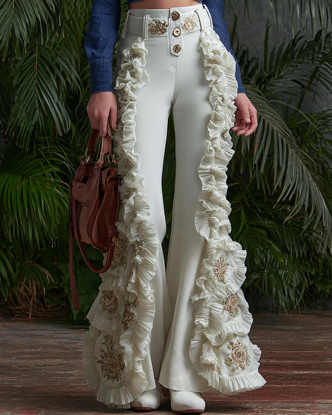 Women's Spring Floral Embroidered Design-Inspired Trousers 9016