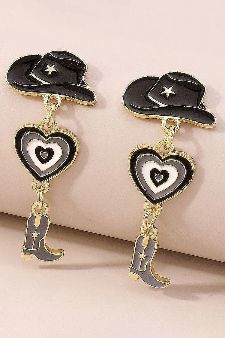 Cowboy Hat Heart Cowboy Boots Alloy Dangle Earrings
