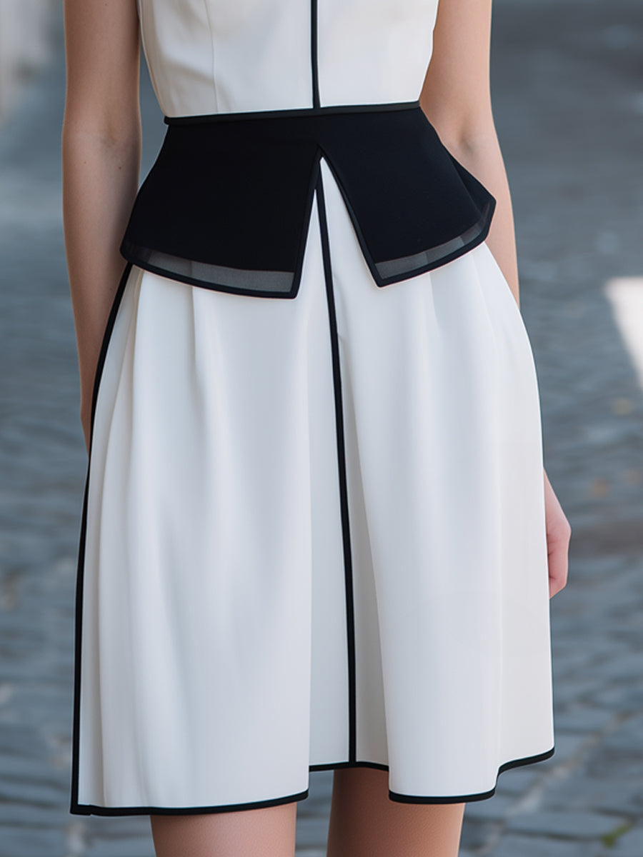 Contrast Trim Pleated A-Line Mini Skirt