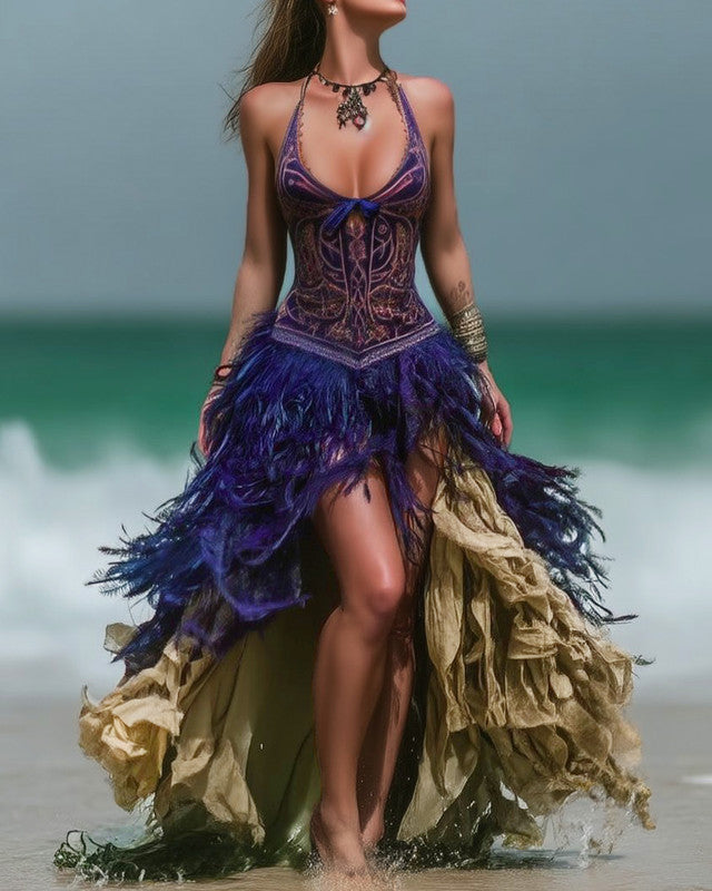 Elegant Seaside Irregular Patchwork Dress b94d