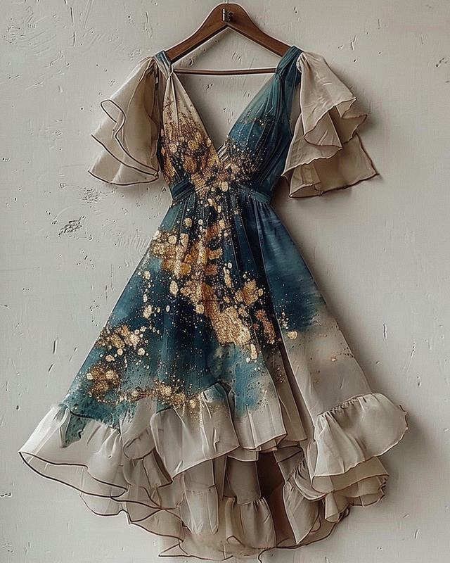 Summer vacation handmade gilded chiffon dress 95e9