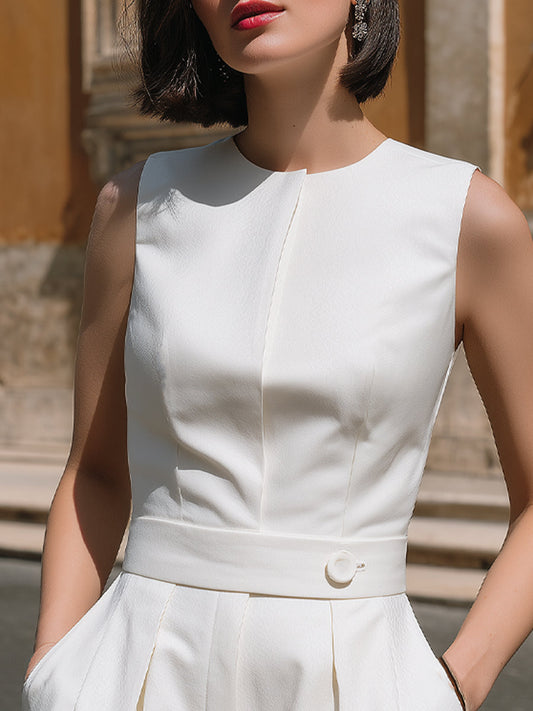 Minimalist Sleeveless Tailored Belted Romper