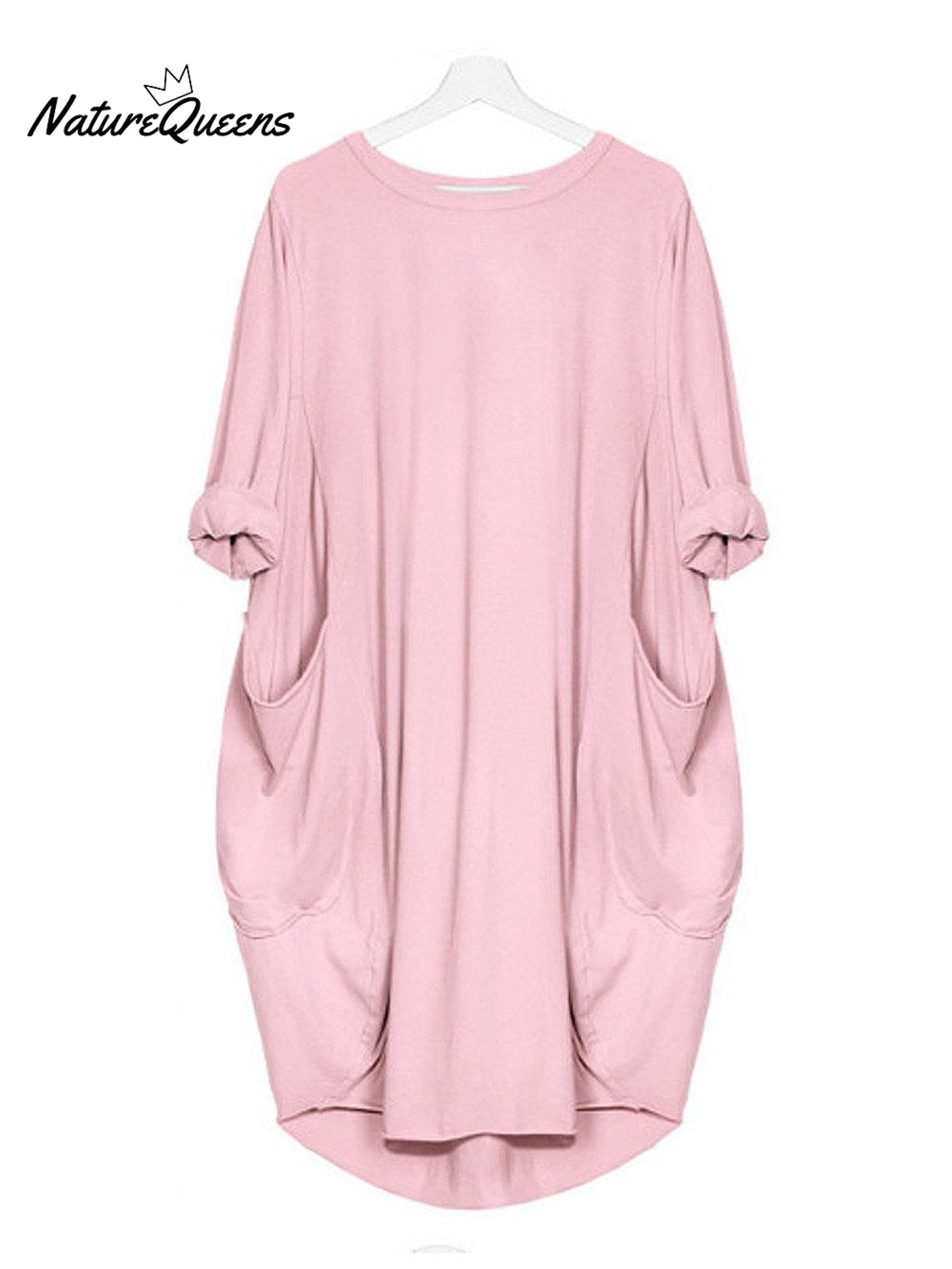 Women's Solid Color Loose Elegant Casual Long-sleeved Pocket Dress