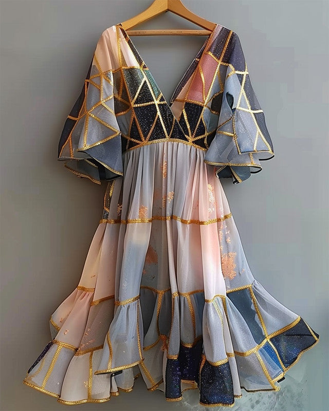 Summer vacation handmade gilded chiffon dress 293a