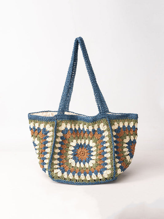 Women's One-Shoulder Magnetic Buckle Large-Capacity Woven Bag MDA0487H3I