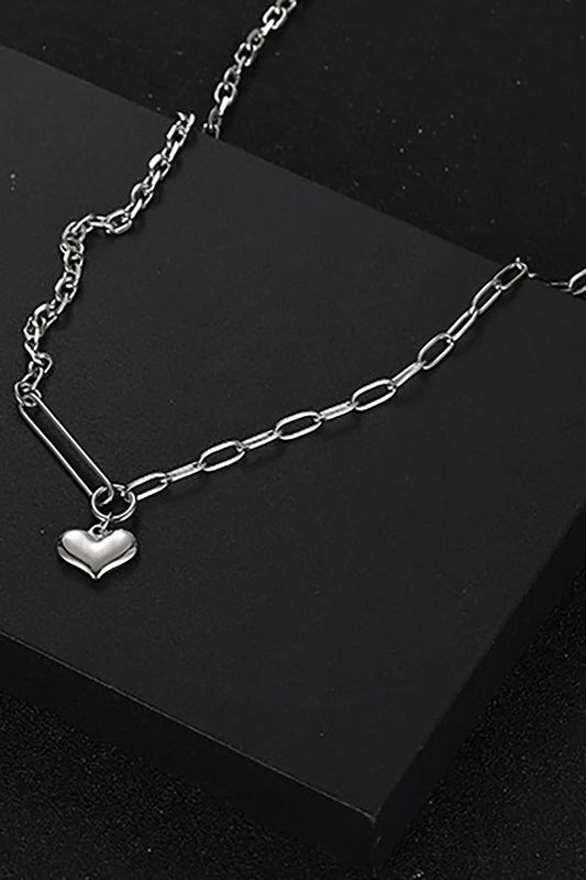 Heart Pendant Alloy Chain Necklace-Silver
