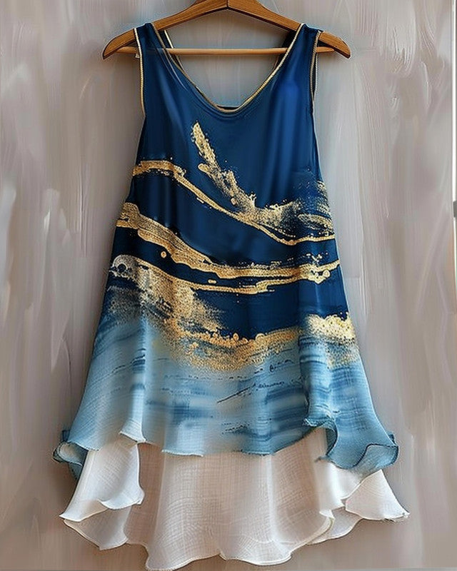 Summer vacation handmade gilded chiffon dress cabf