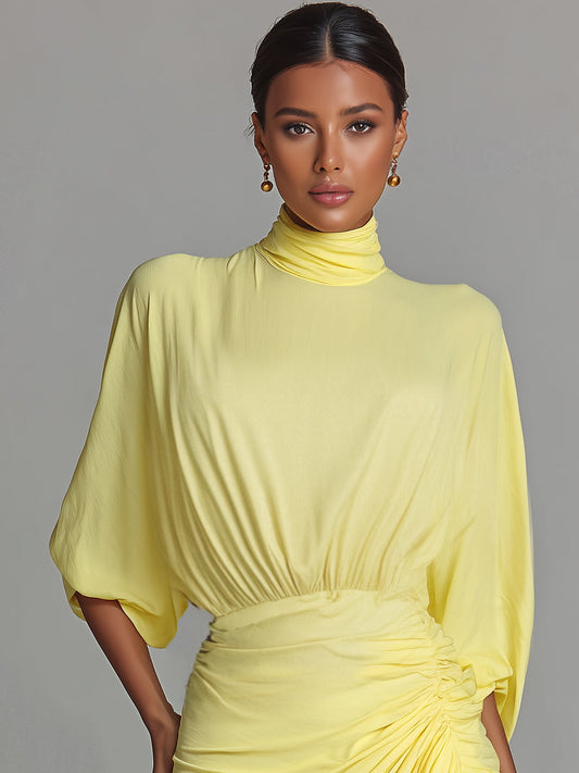 Women's Bright Yellow Drape Comfortable Blended Maxi Dress MDA2811G6I
