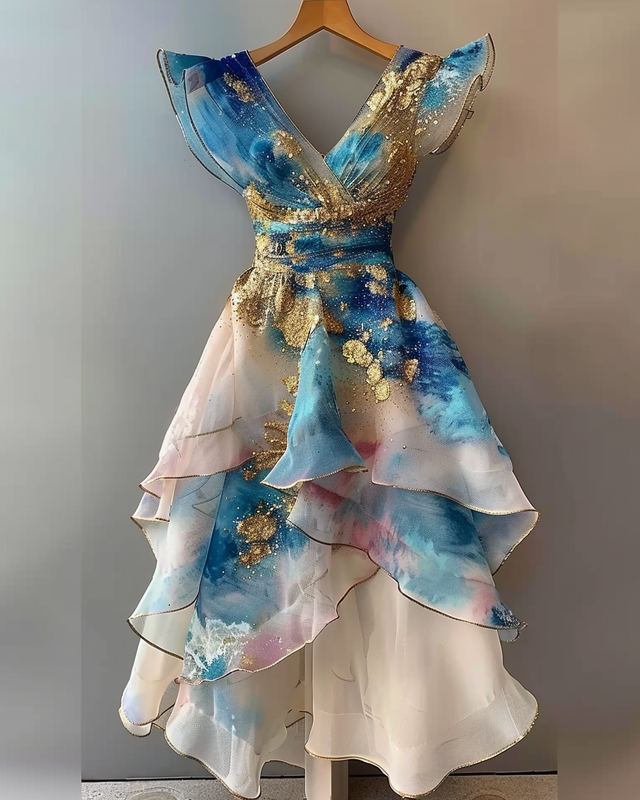 Summer vacation handmade gilded chiffon dress c19f