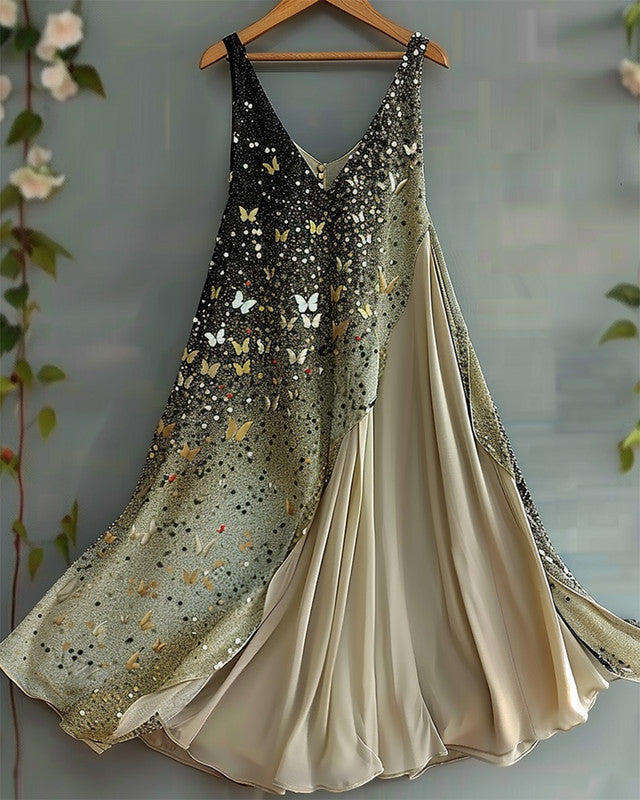 Summer vacation handmade gilded chiffon dress cbde