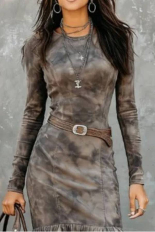 Vintage Polyester Flare Hem Midi Dress