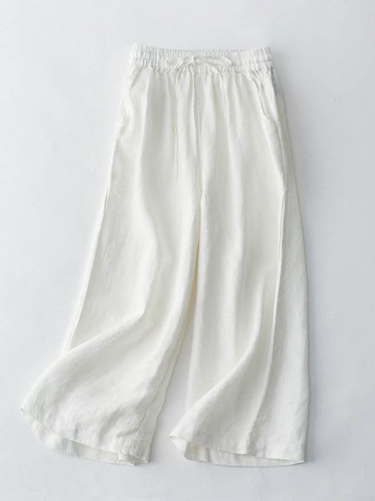 Women's Breathable Elastic Pocket Lazy Casual Cotton And Linen Loose Pants