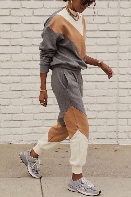 Colorblock Sporty Pants Suit