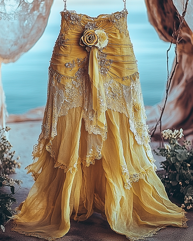 Summer Vacation Ruffle Lace Patchwork Skirt ccdb 832f