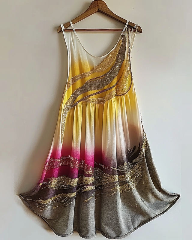 Summer vacation handmade gilded fun chiffon dress 30a0