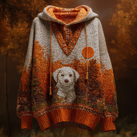 Women's Vintage Halloween Dog Embroidered Print Hoodie