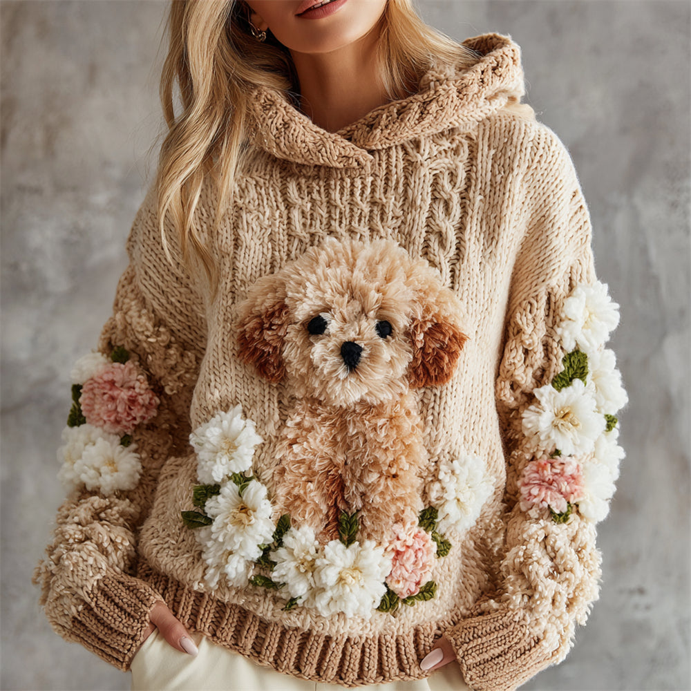 Plush Puppy Women's Chunky Knit Twist Hooded Sweater