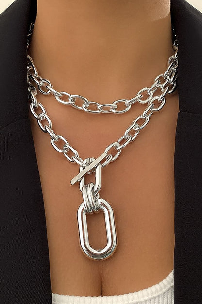 Layered Chain Metal Buckle Alloy Necklace