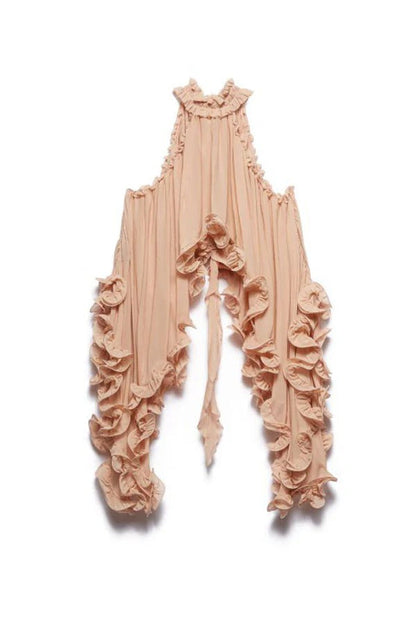 Delicate Romantic Drama Chiffon Wavy Ruffles Halter Irregular A-line Top